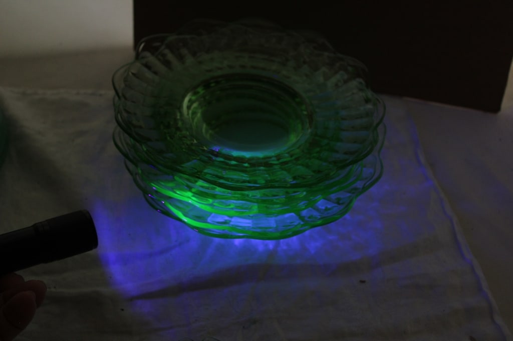 11 Uranium Glass Tidbit and Other Plates - 17