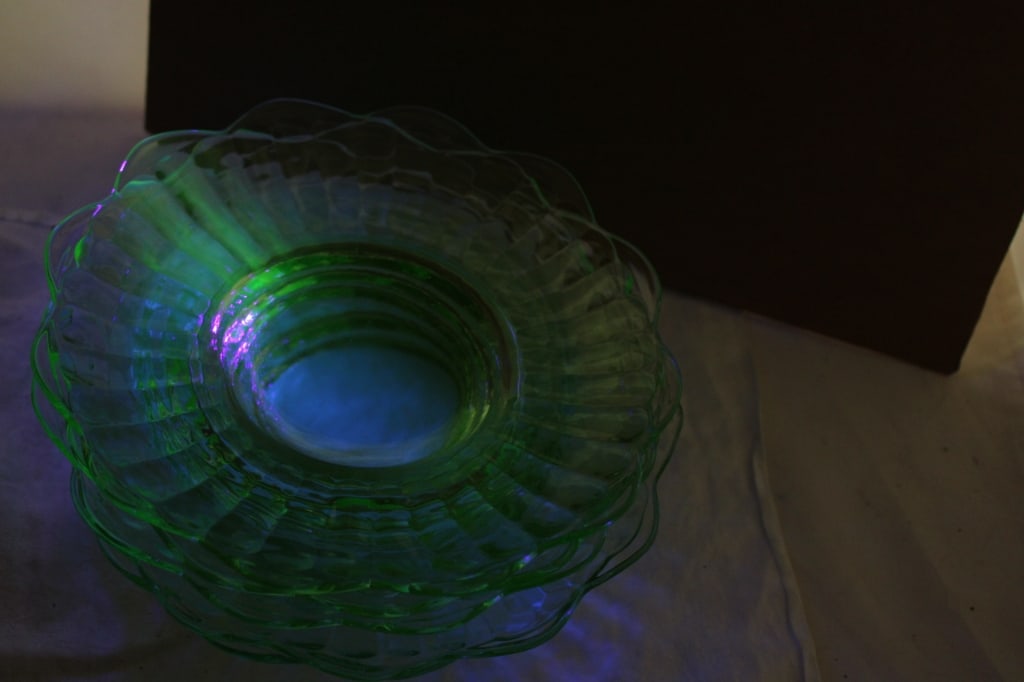 11 Uranium Glass Tidbit and Other Plates - 18
