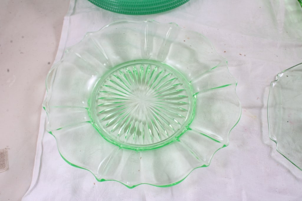 11 Uranium Glass Tidbit and Other Plates - 2