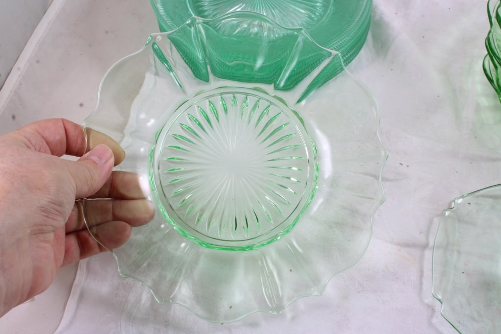 11 Uranium Glass Tidbit and Other Plates - 3