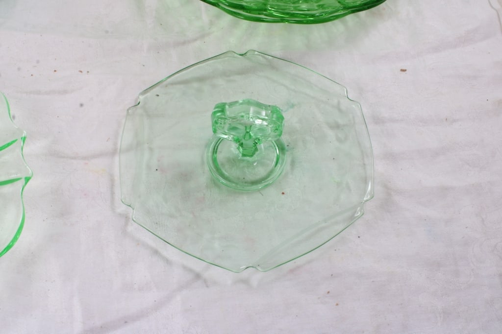 11 Uranium Glass Tidbit and Other Plates - 4