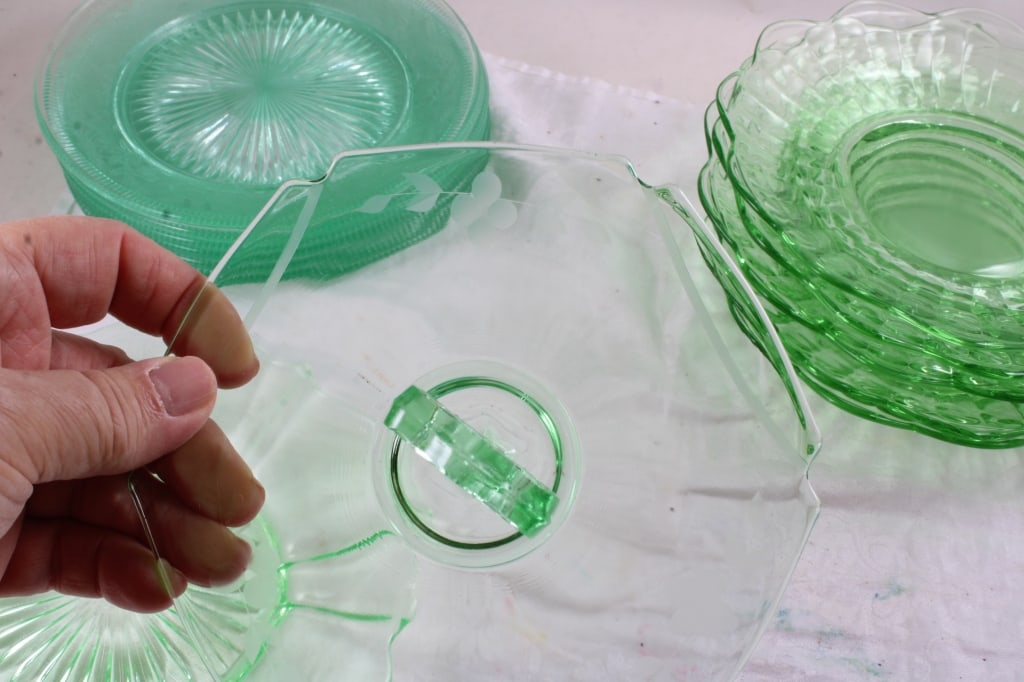 11 Uranium Glass Tidbit and Other Plates - 5