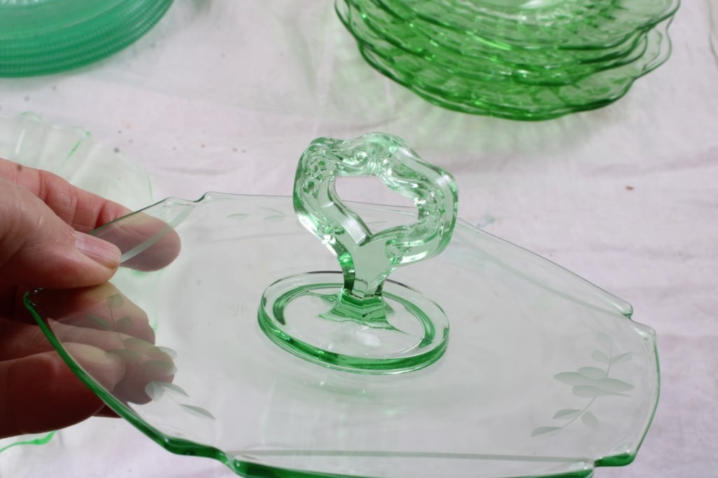 11 Uranium Glass Tidbit and Other Plates - 6