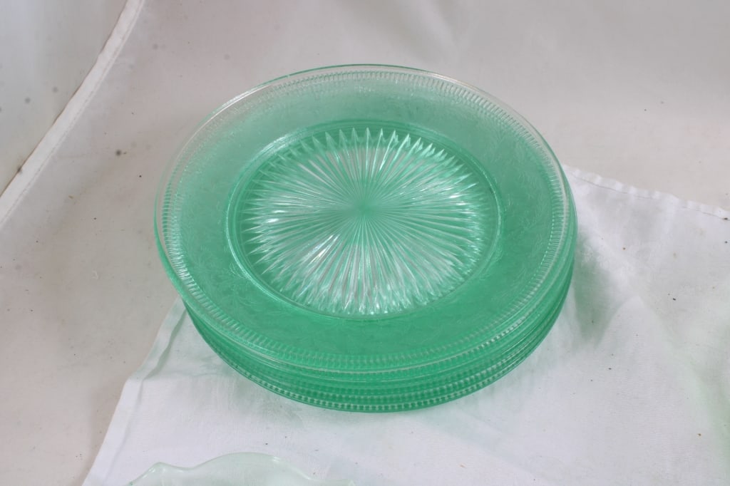 11 Uranium Glass Tidbit and Other Plates - 7