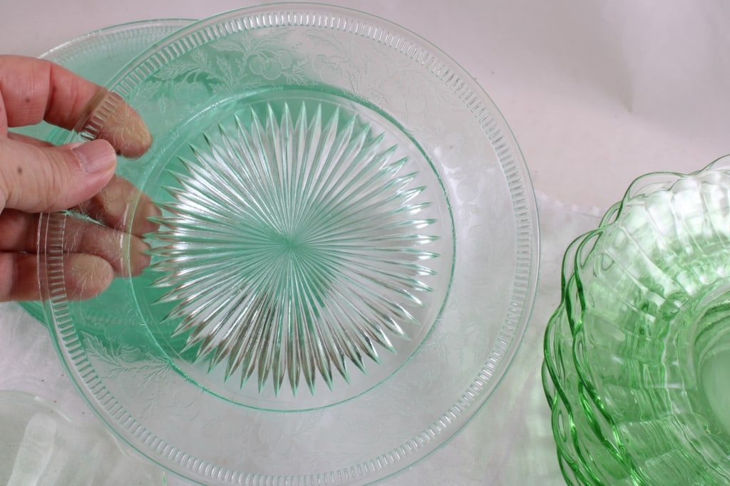 11 Uranium Glass Tidbit and Other Plates - 8