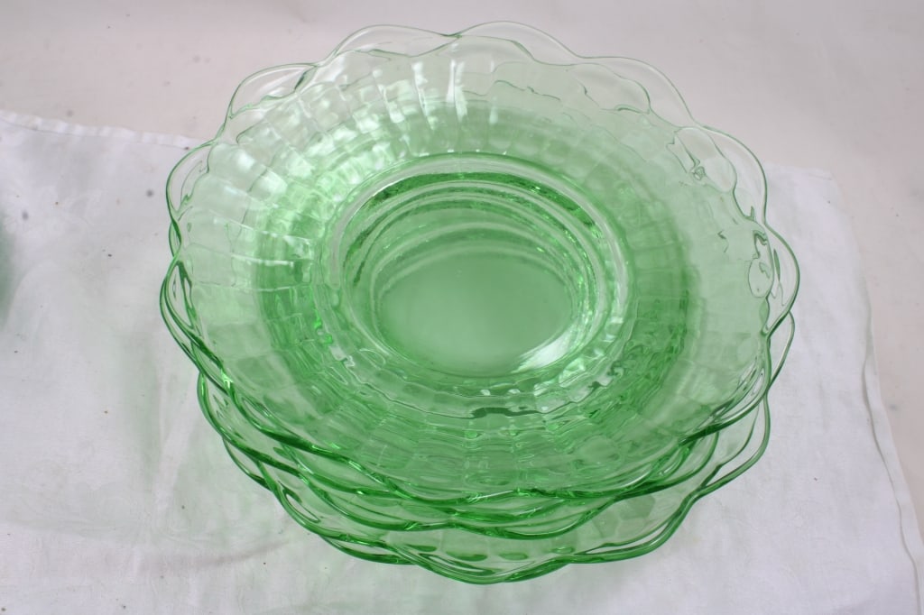 11 Uranium Glass Tidbit and Other Plates - 9