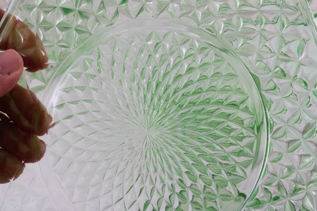 Uranium Glass Sugar Creamer Bowls Plates - 11