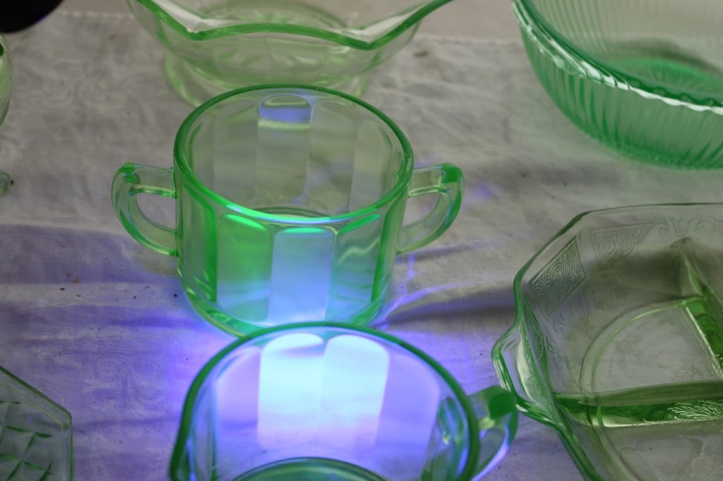 Uranium Glass Sugar Creamer Bowls Plates - 15