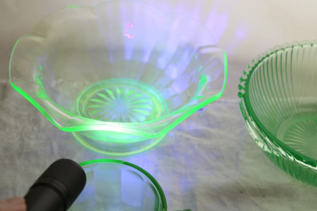Uranium Glass Sugar Creamer Bowls Plates - 20