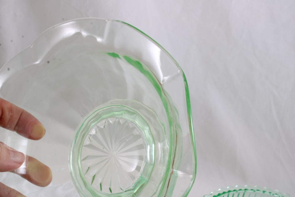 Uranium Glass Sugar Creamer Bowls Plates - 4