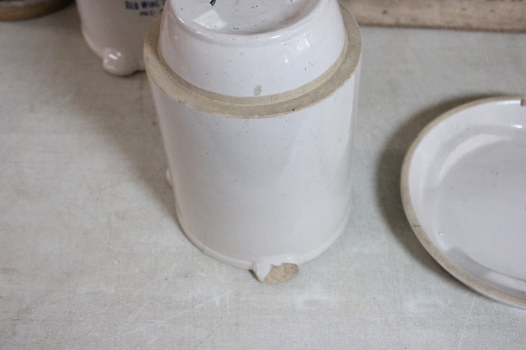 3 Stoneware Chicken Feeders & Advertising Crate - 14