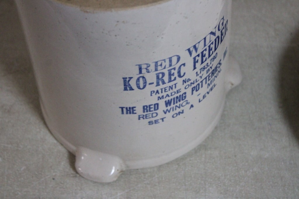 3 Stoneware Chicken Feeders & Advertising Crate - 16