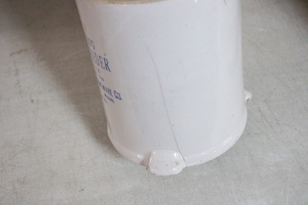 3 Stoneware Chicken Feeders & Advertising Crate - 8