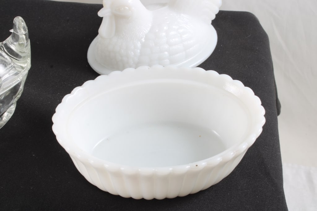 2 Milk Glass Hen on Nest & 1 Glass Duck on Nest - 11
