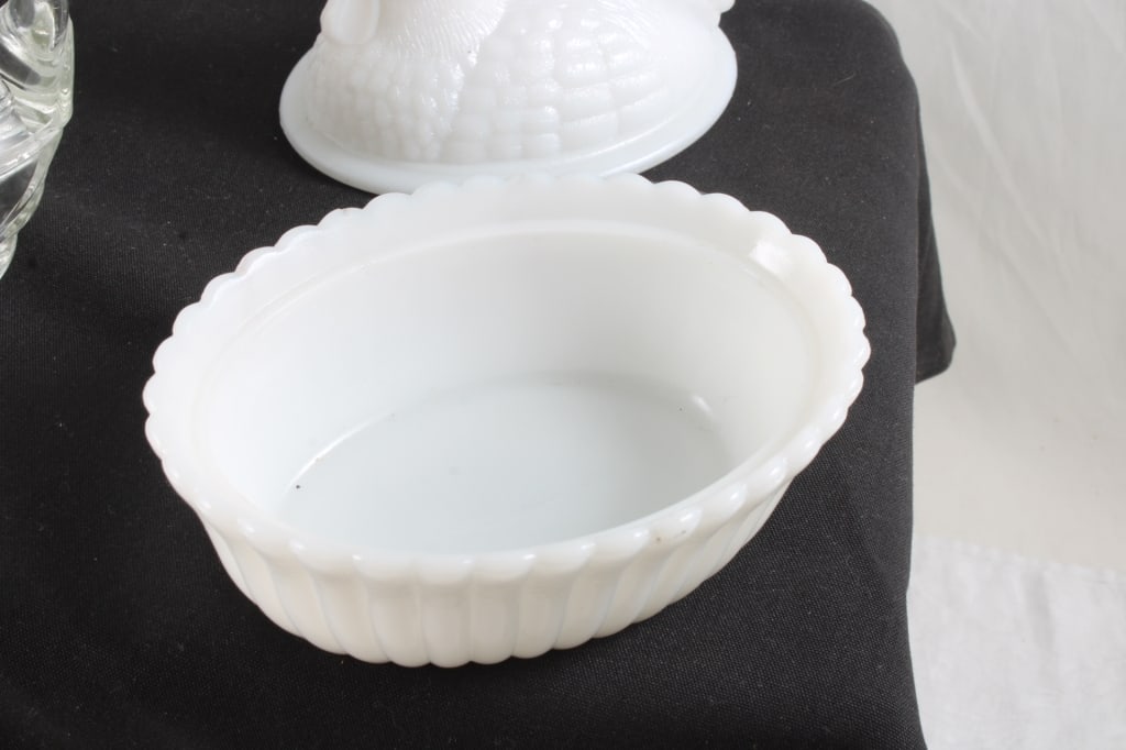 2 Milk Glass Hen on Nest & 1 Glass Duck on Nest - 12