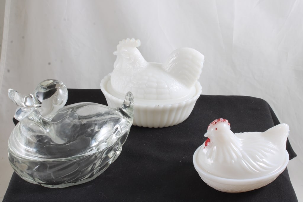 2 Milk Glass Hen on Nest & 1 Glass Duck on Nest (1 of 20)