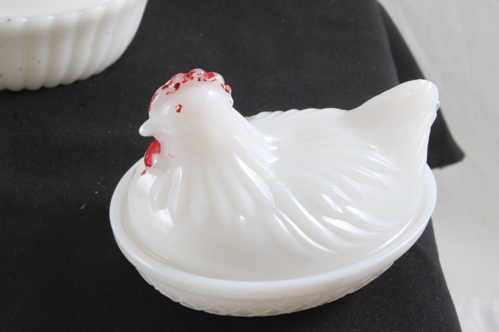 2 Milk Glass Hen on Nest & 1 Glass Duck on Nest - 2