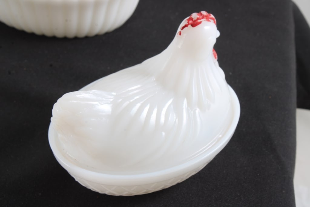 2 Milk Glass Hen on Nest & 1 Glass Duck on Nest - 3