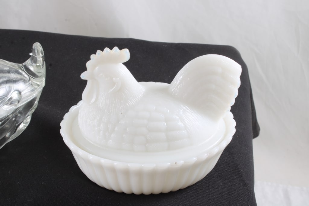 2 Milk Glass Hen on Nest & 1 Glass Duck on Nest - 9