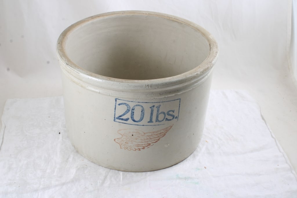 Red Wing Stoneware 20 Pound. Butter Crock: Red Wing Stoneware 20 Pound. Butter Crock - Has Hairlines. See Photos. Lot Size 11.5" x 11.5" x 7.5". 9 Lbs. All information and photos, which are part of the description, are intended to be as