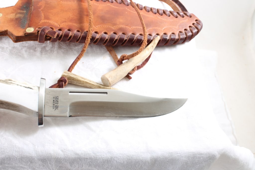 Fixed Blade Knife Silver Stag with Sheath - 2