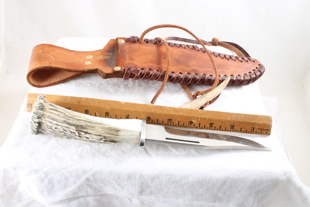 Fixed Blade Knife Silver Stag with Sheath - 7