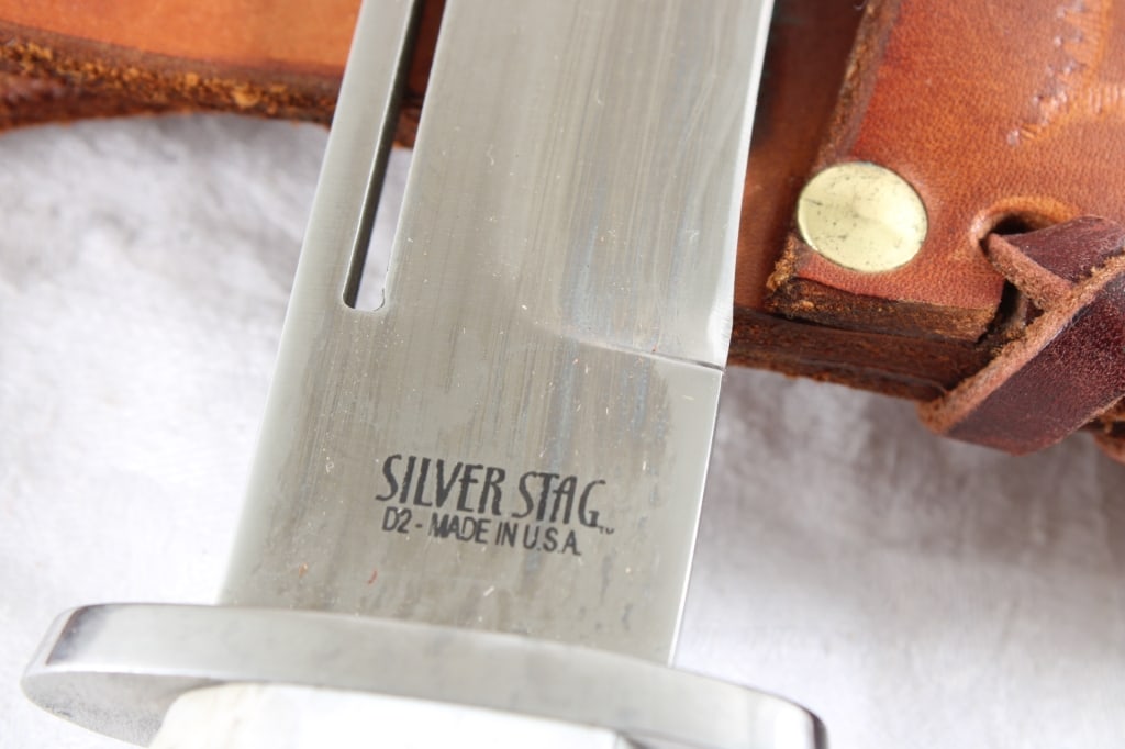 Fixed Blade Knife Silver Stag with Sheath - 8