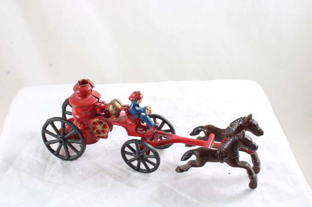Cast Iron Horse Drawn Fire Pumper, & Touring Bus - 9