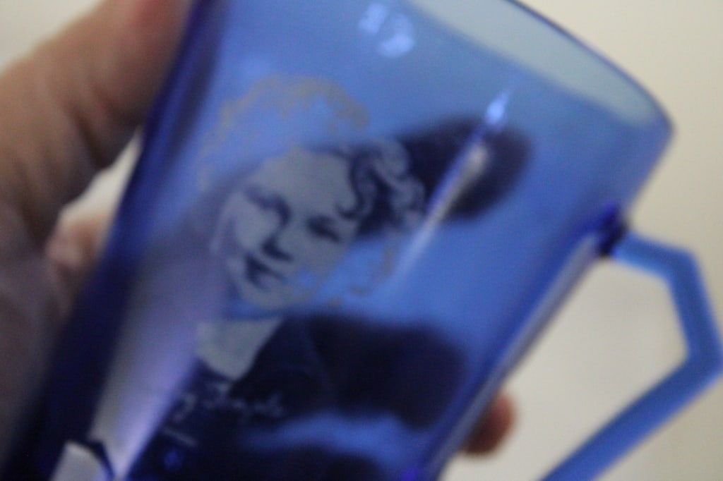 Shirley Temple Blue Glass Pitchers, Glasses, Bowl - 4