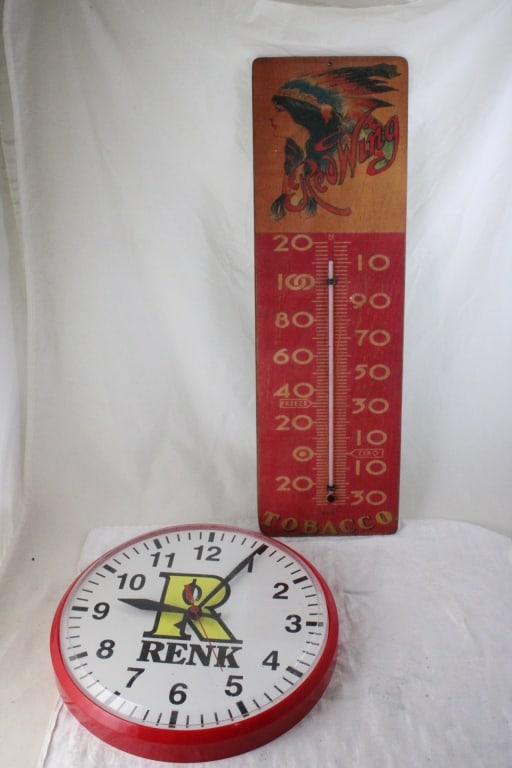 Red Wing Tobacco Thermometer, Renk Adv Clock (1 of 14)