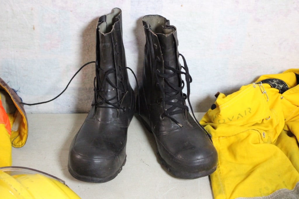 Bullard Fireman Helmet, Clothing, Boots in Tote - 15