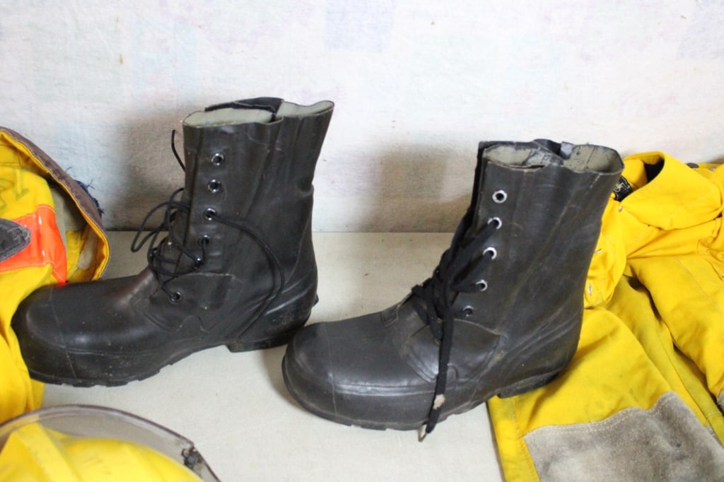 Bullard Fireman Helmet, Clothing, Boots in Tote - 16