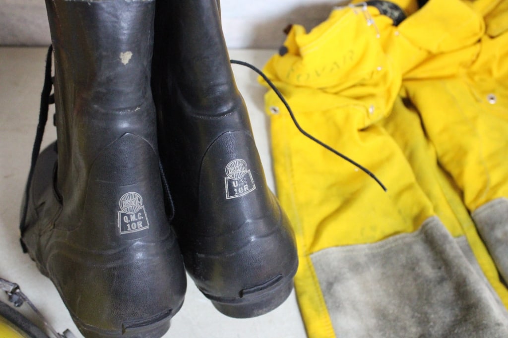 Bullard Fireman Helmet, Clothing, Boots in Tote - 19