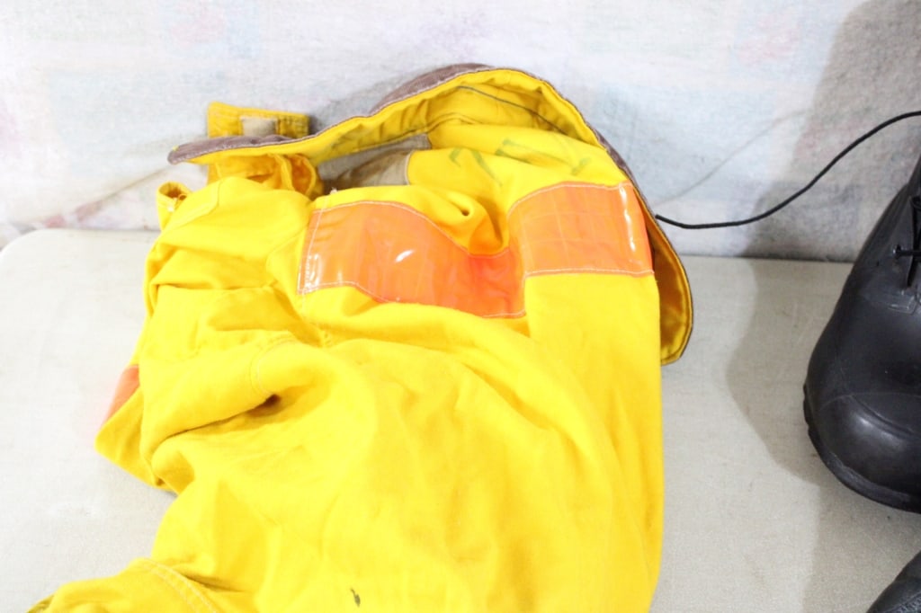 Bullard Fireman Helmet, Clothing, Boots in Tote - 8
