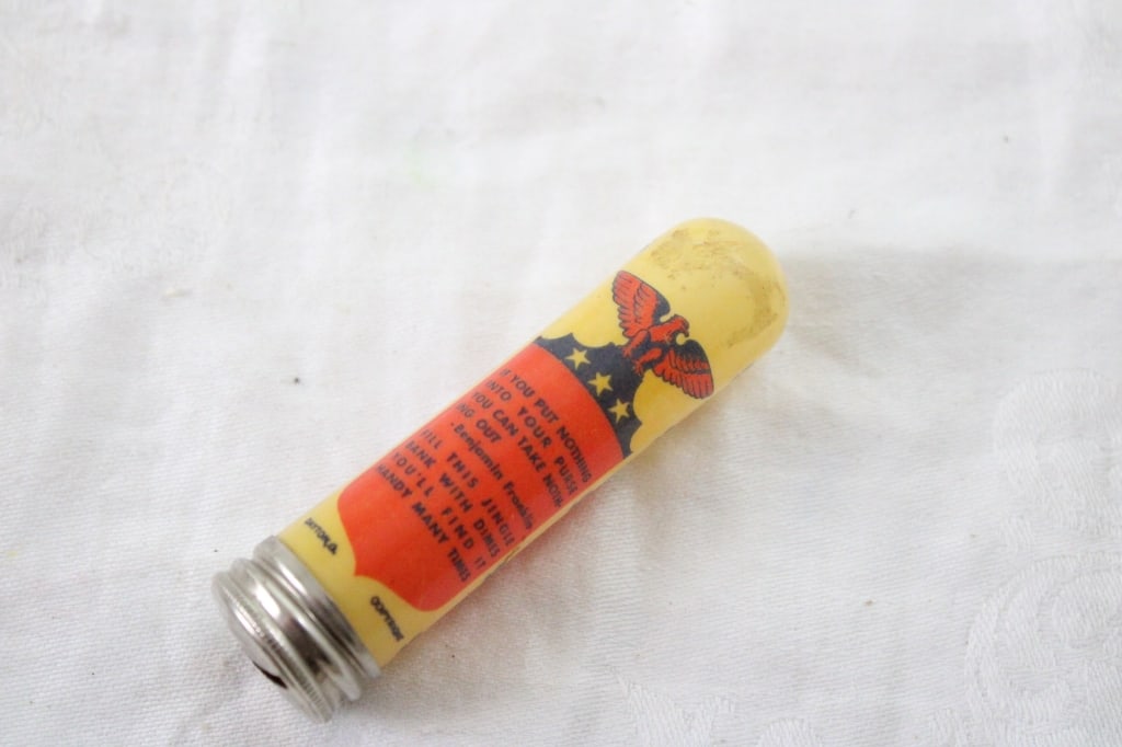 WW2 Celluloid Bank, Adv Pins, Whistle & More - 19