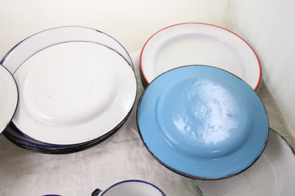 Assorted Enamelware Plates & Cups - 12