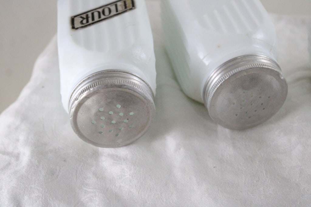 3 Milk Glass Ribbed Shakers - 11
