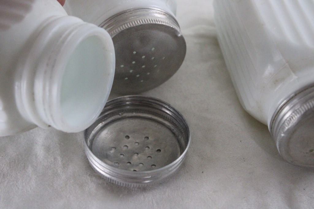 3 Milk Glass Ribbed Shakers - 12