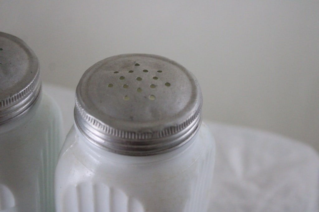 3 Milk Glass Ribbed Shakers - 2