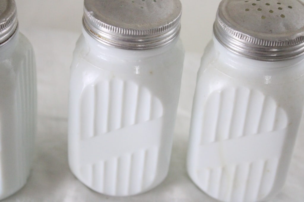 3 Milk Glass Ribbed Shakers - 6