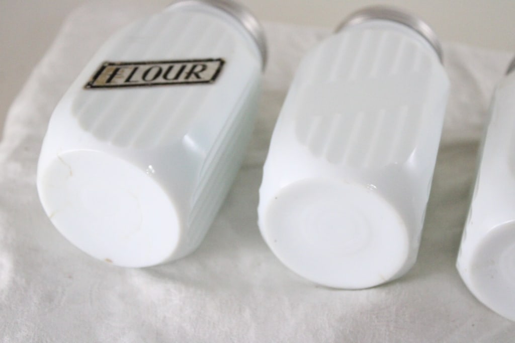 3 Milk Glass Ribbed Shakers - 8