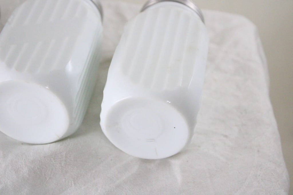 3 Milk Glass Ribbed Shakers - 9
