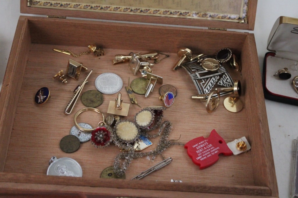 Old Volkswagen Key, Jewelry, Coins, Cigar Box Wood - 12
