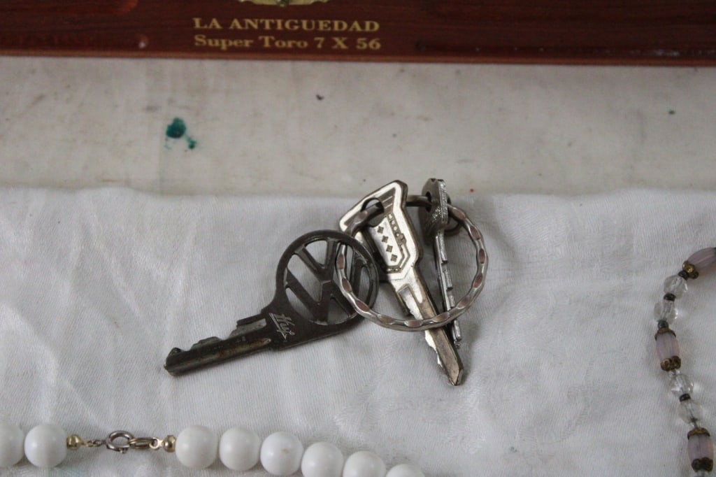 Old Volkswagen Key, Jewelry, Coins, Cigar Box Wood - 9