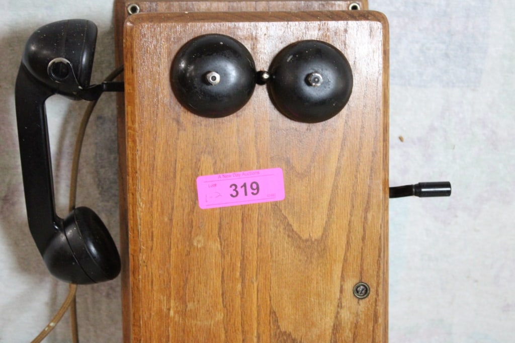 Antique Oak Crank Phone & Western Desk Phone - 12
