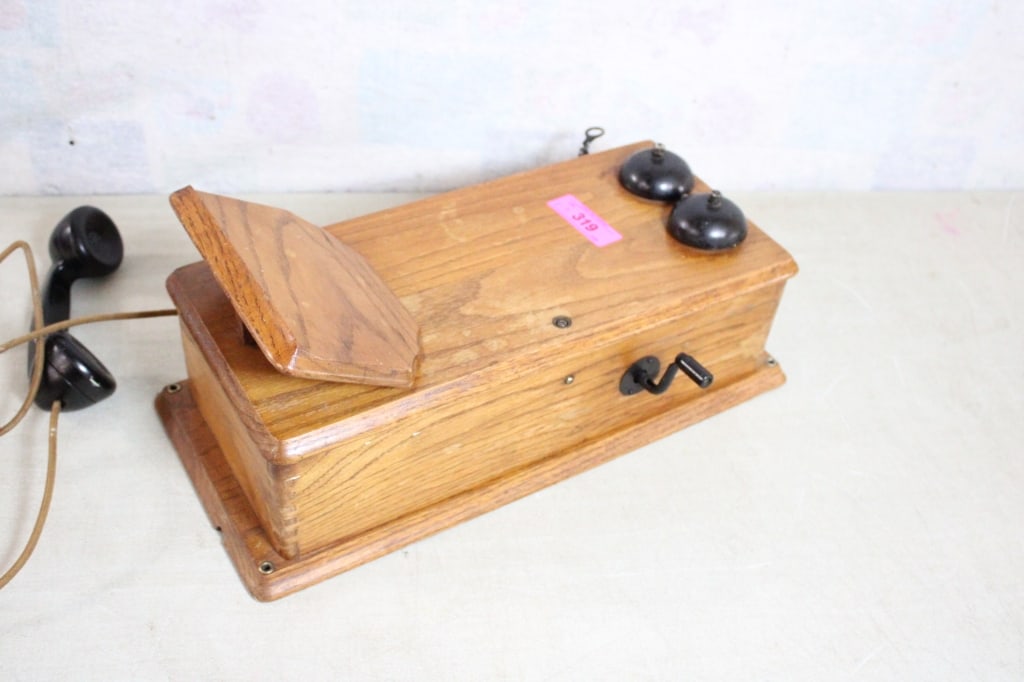 Antique Oak Crank Phone & Western Desk Phone - 16