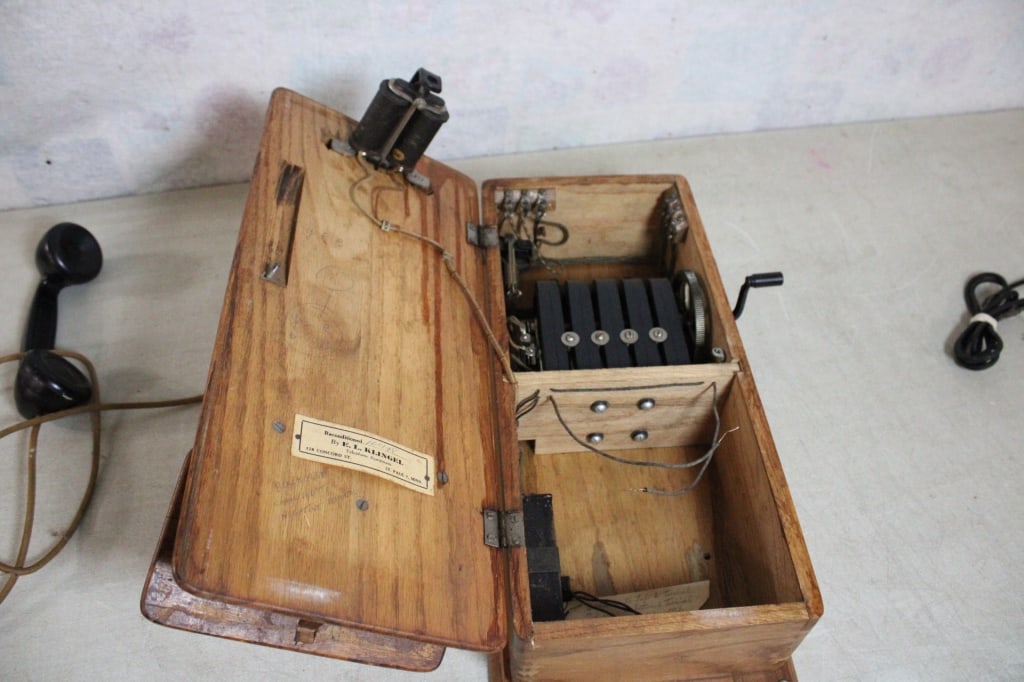 Antique Oak Crank Phone & Western Desk Phone - 18