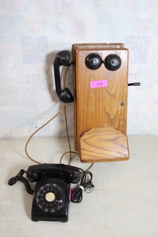 Antique Oak Crank Phone & Western Desk Phone (1 of 20)