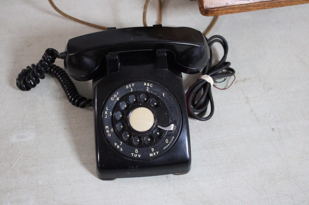 Antique Oak Crank Phone & Western Desk Phone - 2