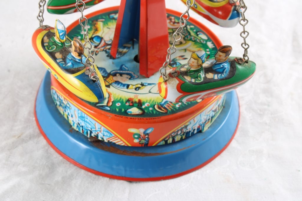 West Germany Tin Litho Mechanical Rockets Toy - 2